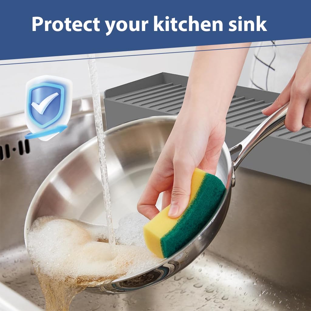HASTHIP Sink Splash Guard for Kitchen with Raised Edge and Textured Surface | 4x20 in Silicone