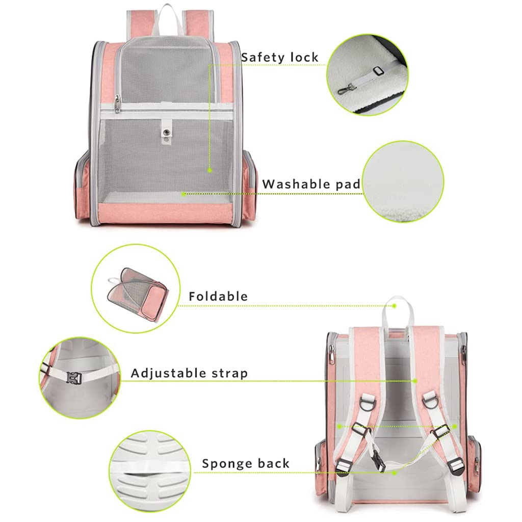 HASTHIP® Mochila Transportadora para Mascotas Pequeñas y Medianas,Mochila Expandible con Malla Transpirable para Perros y Gatos,Diseño Ergonómico Cómodo Viajes Aire Libre (Rosa)