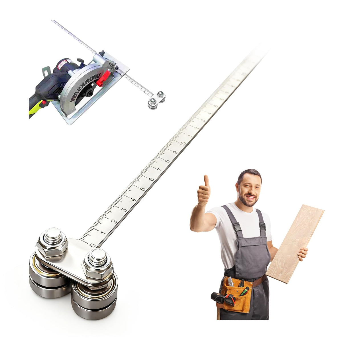HASTHIP® Guía de Corte Recto para Sierra Circular,Calibrador de Posicionamiento Ajustable Acero Inoxidable,Regla Medición Precisa para Madera y Metal Herramienta Carpintería Profesional
