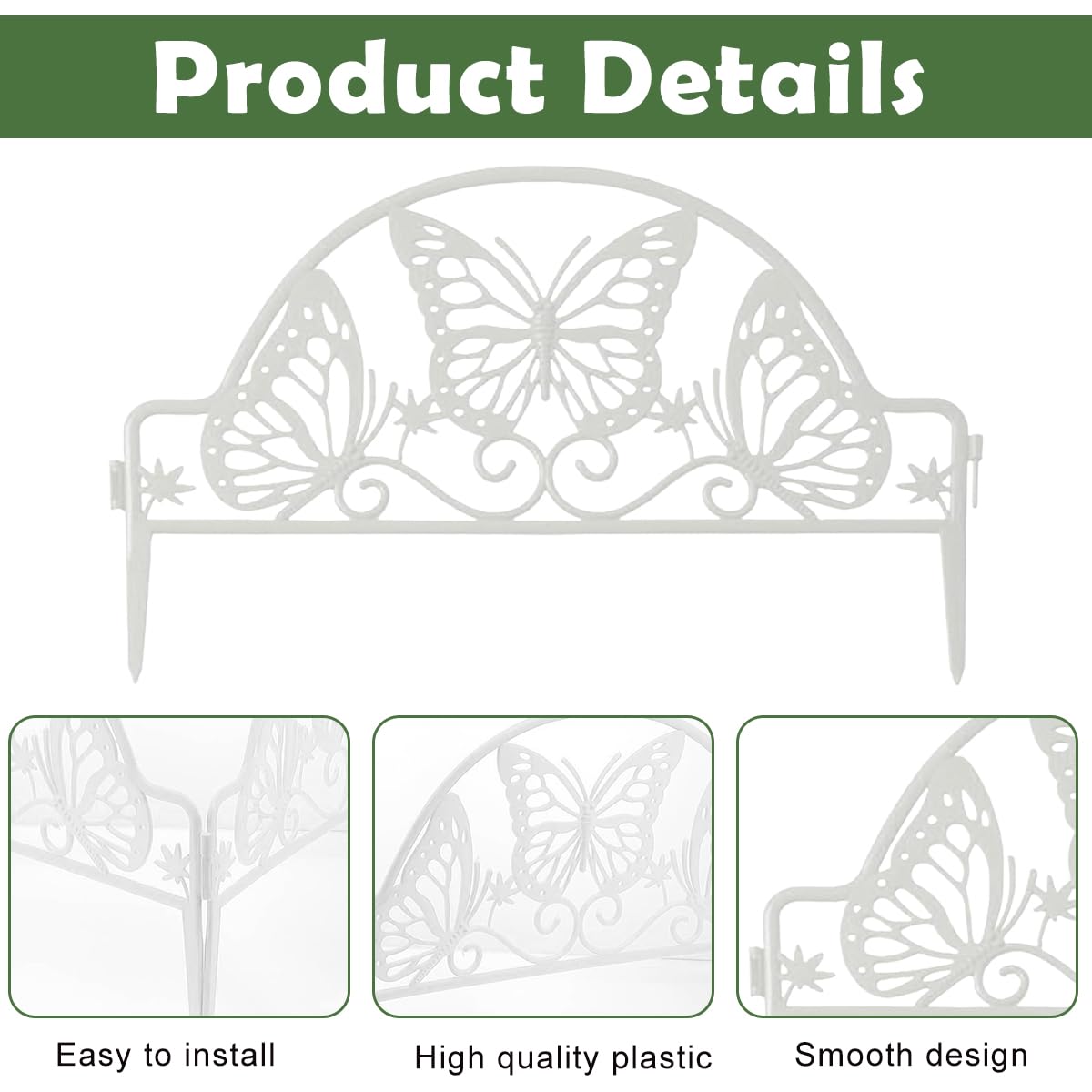 HASTHIP Garden Fence Border for Pathway and Lawn with Butterfly Cut Out Panels 47x30 cm PVC | Decorative 4Pcs Set