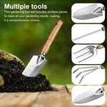 HASTHIP Gardening Tools Set for Planting and Weeding with Wooden Handles | 5Pcs Stainless Steel featuring Laser Etched Scale
