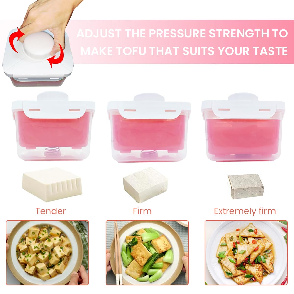 HASTHIP® Tofu Press Tofu Maker Tofu Shaper Drainer Food-grade Fresh Tofu Mold Stainless Steel Spring-loaded Tofu Press for Homemade Tofu Salad, Vegan Diet, 15.5x13.5x13.5cm, Red