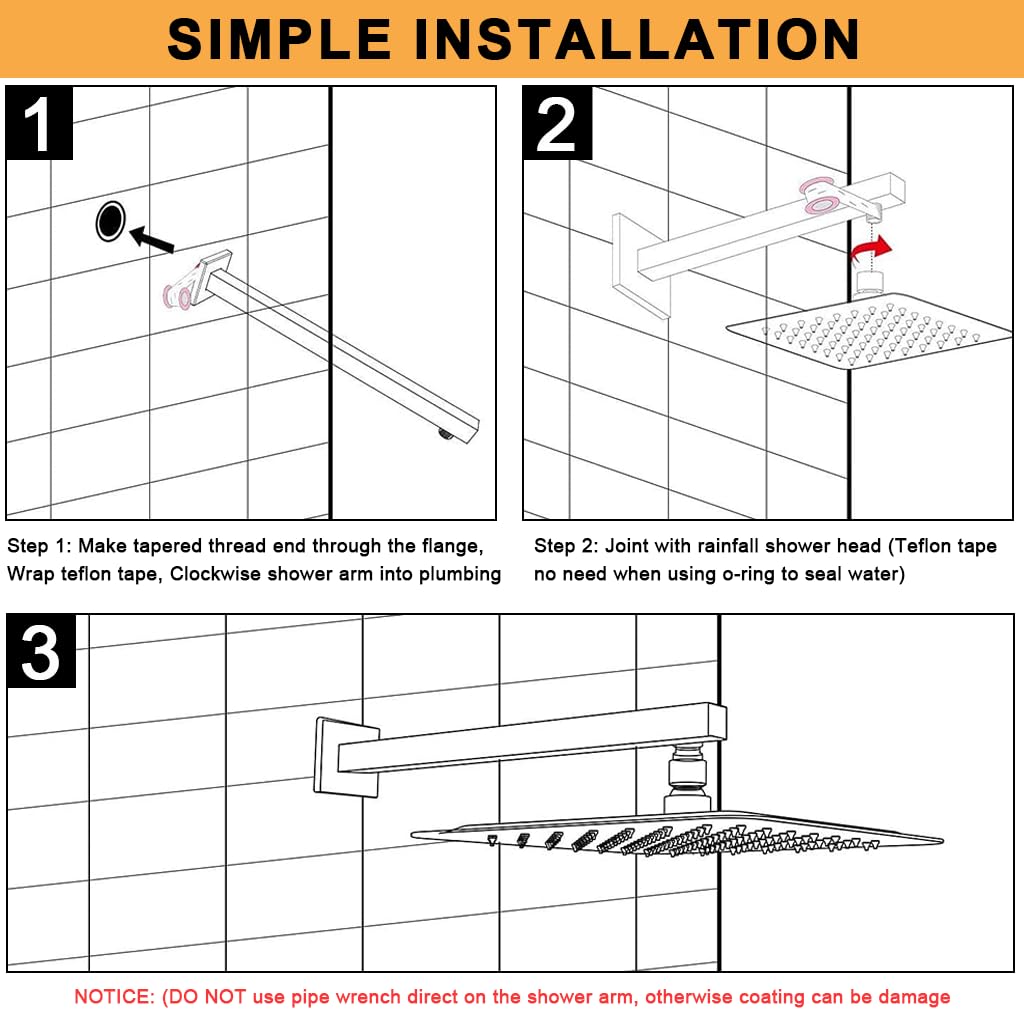 HASTHIP Stainless Steel Overhead Shower Arm for Flush Mount Showers featuring 11.8 in Matte Black Extension | Universal Wall Mounted Design