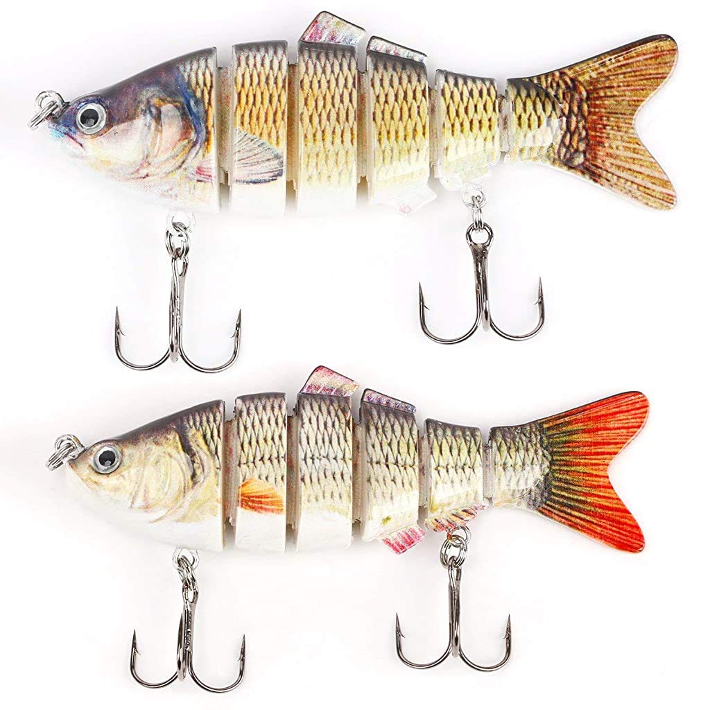 Proberos® Fishing Baits, 2 Pack 6 Segments Lifelike Multi-Jointed Swimbait, Hight Quality Hard Bait Fishing Hooks with High Carbon Steel Tackle 6# (10cm/19g)