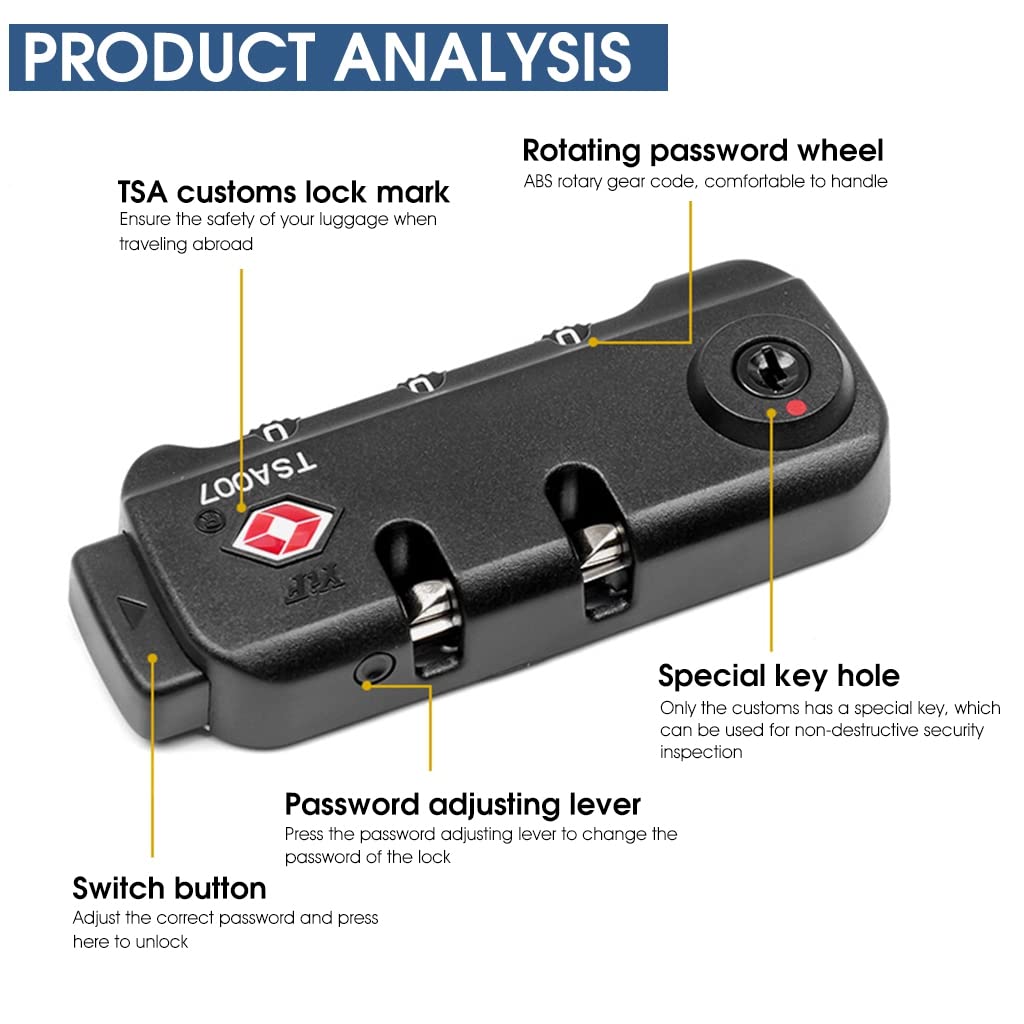 ZIBUYU® TSA Locks for Luggage Bag Suitcase Zip Lock Bag for Travel Customs Lock TSA007 Approved Zipper Number Lock for Bags Fixed 3 Bit Digital Combination Luggage Lock, Black