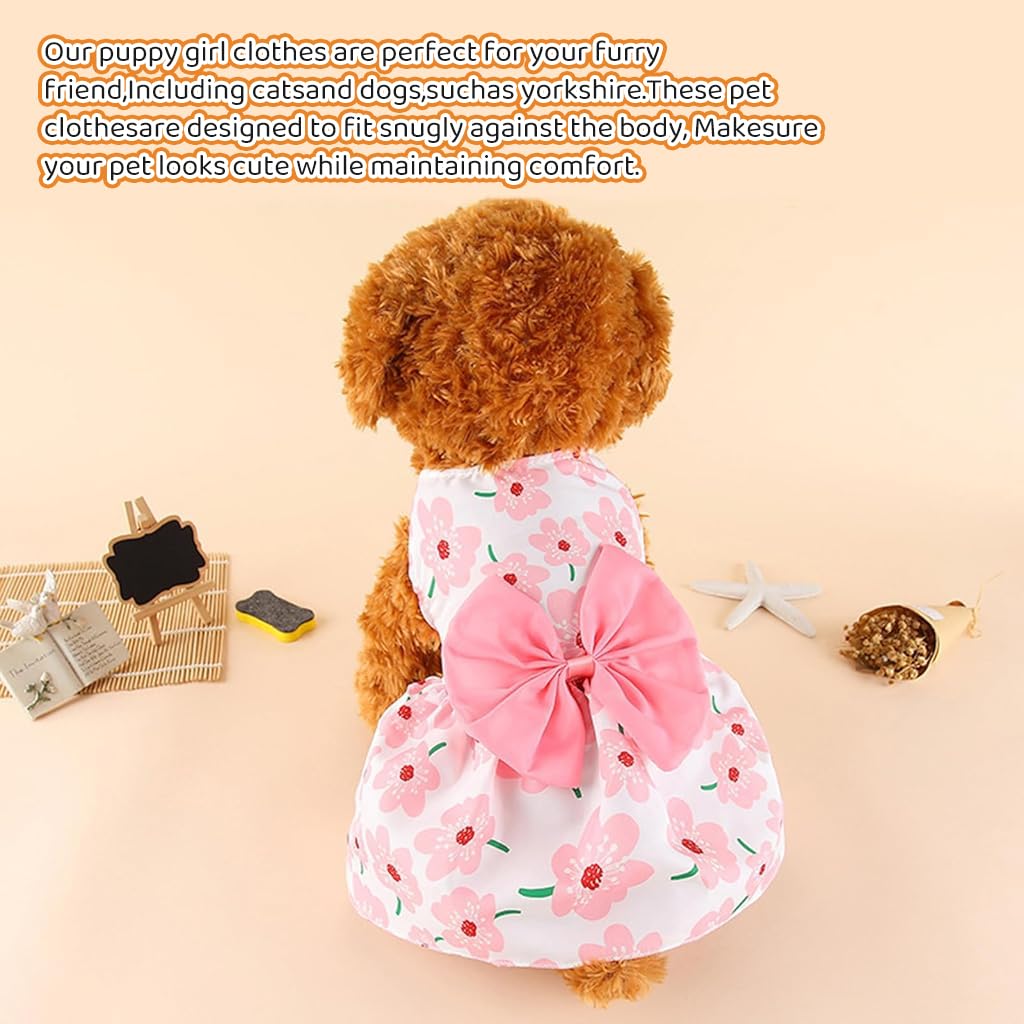 ZIBUYU® Florals Pattern Dog & Cat Dress Female with Lovely Bow - Cute Pet Apparel, Cat Dress & Dog Clothes for Medium Dogs, Birthday Pet Dress (Size L: Bust 45cm, Length 35cm)