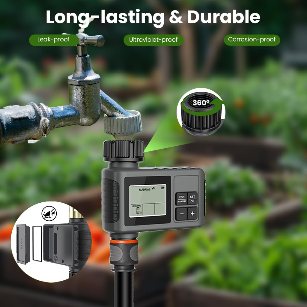 HASTHIP Automatic Water Timer for Garden Faucet with LCD Display and Rain Delay | 3 PCS Programmable Smart Irrigation System