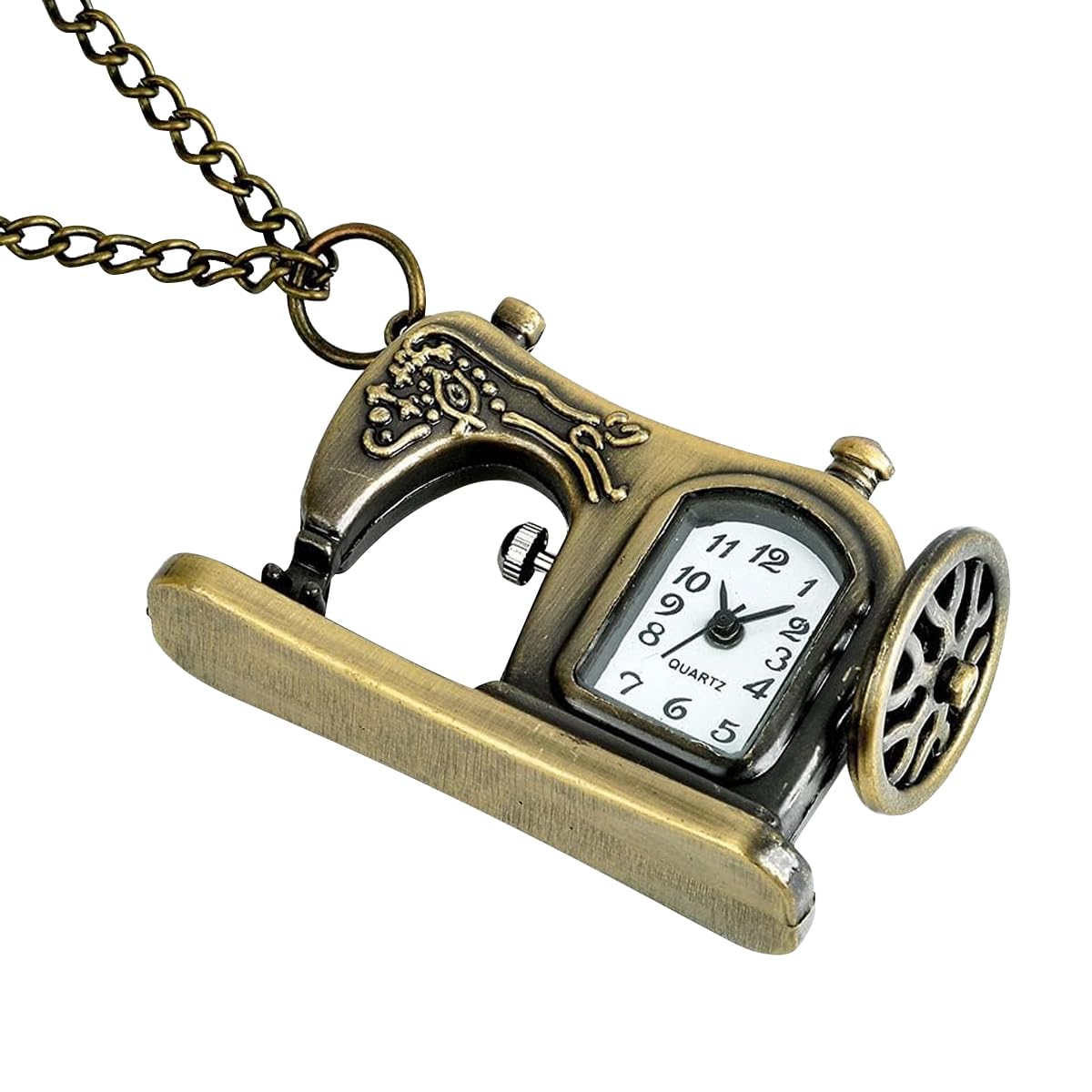 HASTHIP® Elegant Retro Pocket Watch Sewing Machine Design - Premium Alloy, Quartz Movement, Portable with Chain - Gift for Birthdays & Special Occasions for Men & Women