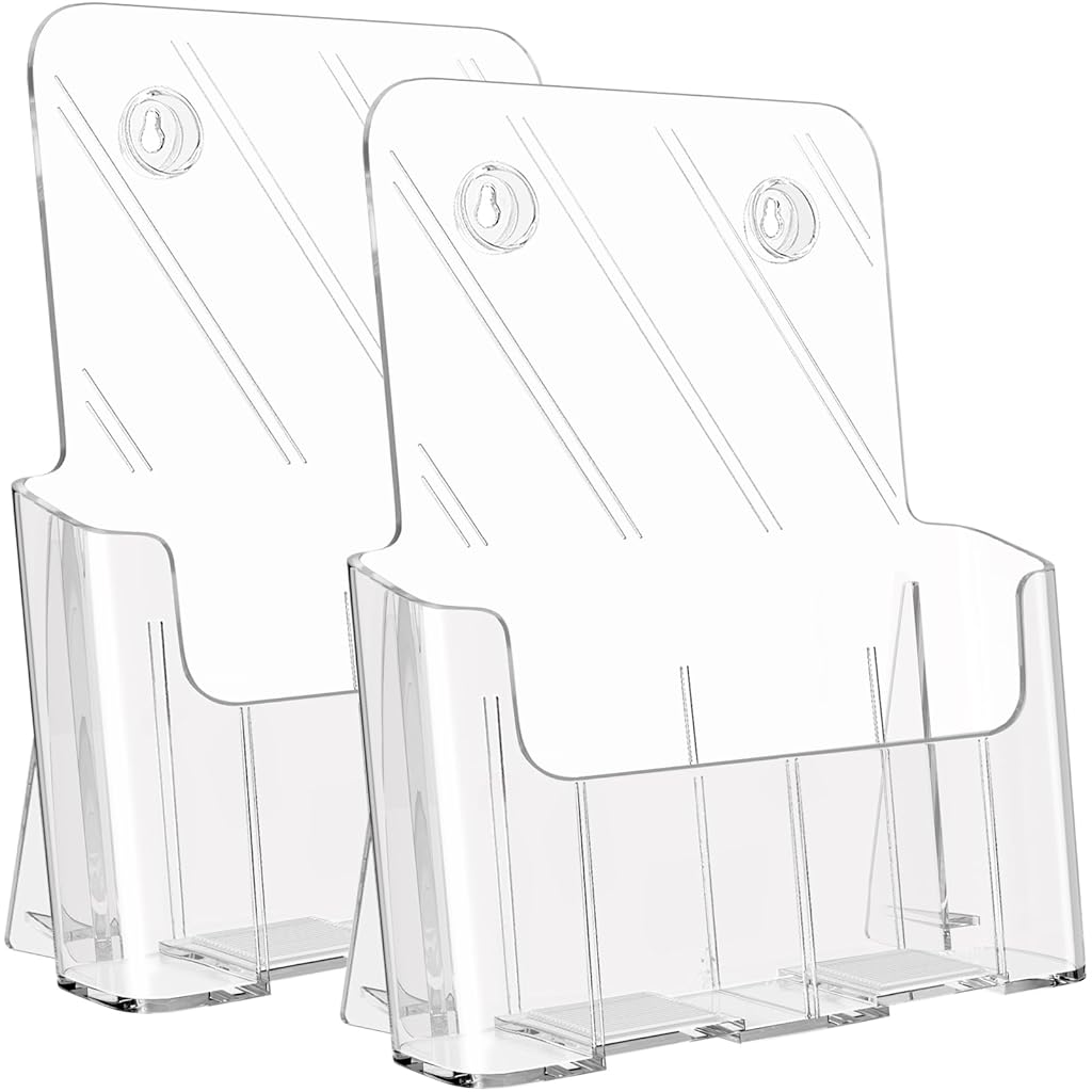 HASTHIP® Acrylic Brochure Holder 8.5 x 11, Clear Wall Mount or Desktop Literature Display Stand, Plastic Magazine Pamphlet Flyer Menu Booklet Document Rack, 2 Pack Transparent