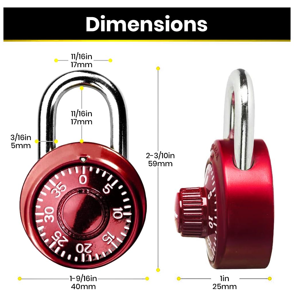 HASTHIP Combination Padlock for Gym Lockers and Gates with 40mm Dial | Anti Cut Metal Lock Red