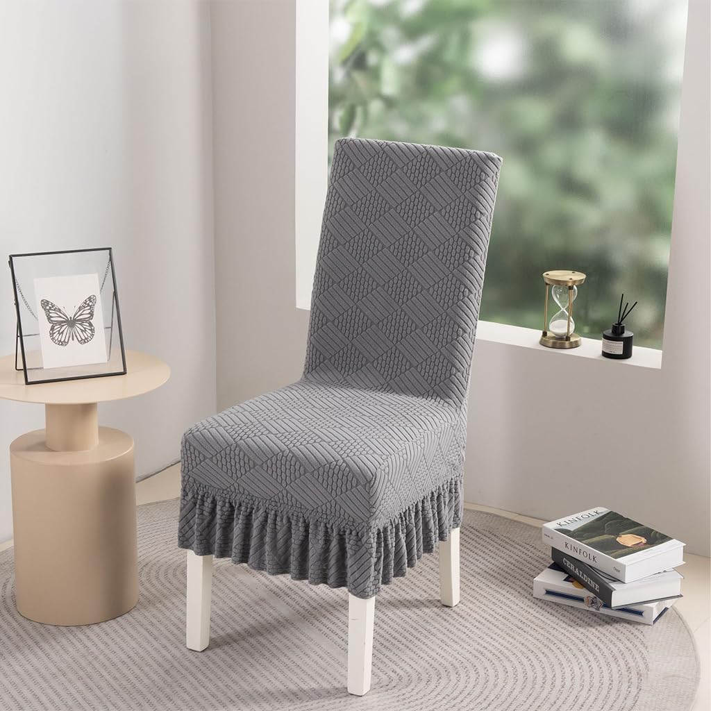 HASTHIP Chair Cover Set of 4 for Dining Table with Skirted Hem | Polyester Spandex Grey
