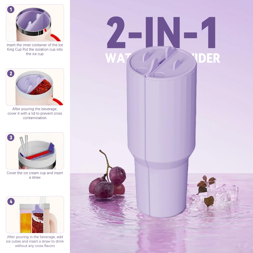 HASTHIP® 2 in 1 Water Cup Dividers for Stanley Cup 40 oz Silicone Water Cup Liner Food Grade Heat Resistant Silicone Drink Divider with Straw Opening & Removable Lid Universal Tumbler Cup Dividers,