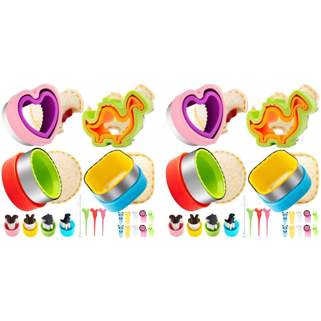 HASTHIP Kid Sandwich Cutter and Sealer Set 44PCS with Cartoon Fruit Forks | DIY Lunch Maker