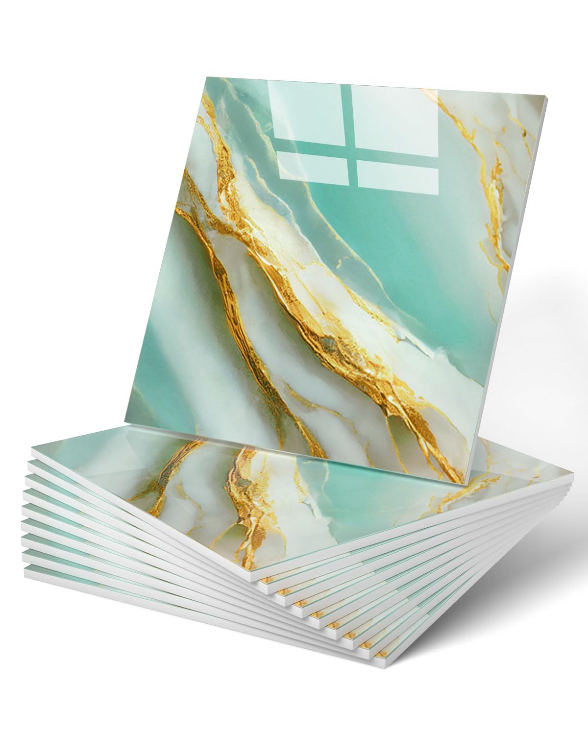 HASTHIP® 10Pcs Waterproof Peel and Stick Marble Wall Tiles, Self-Adhesive PVC Panels for Bathroom, Kitchen, and Living Room Green