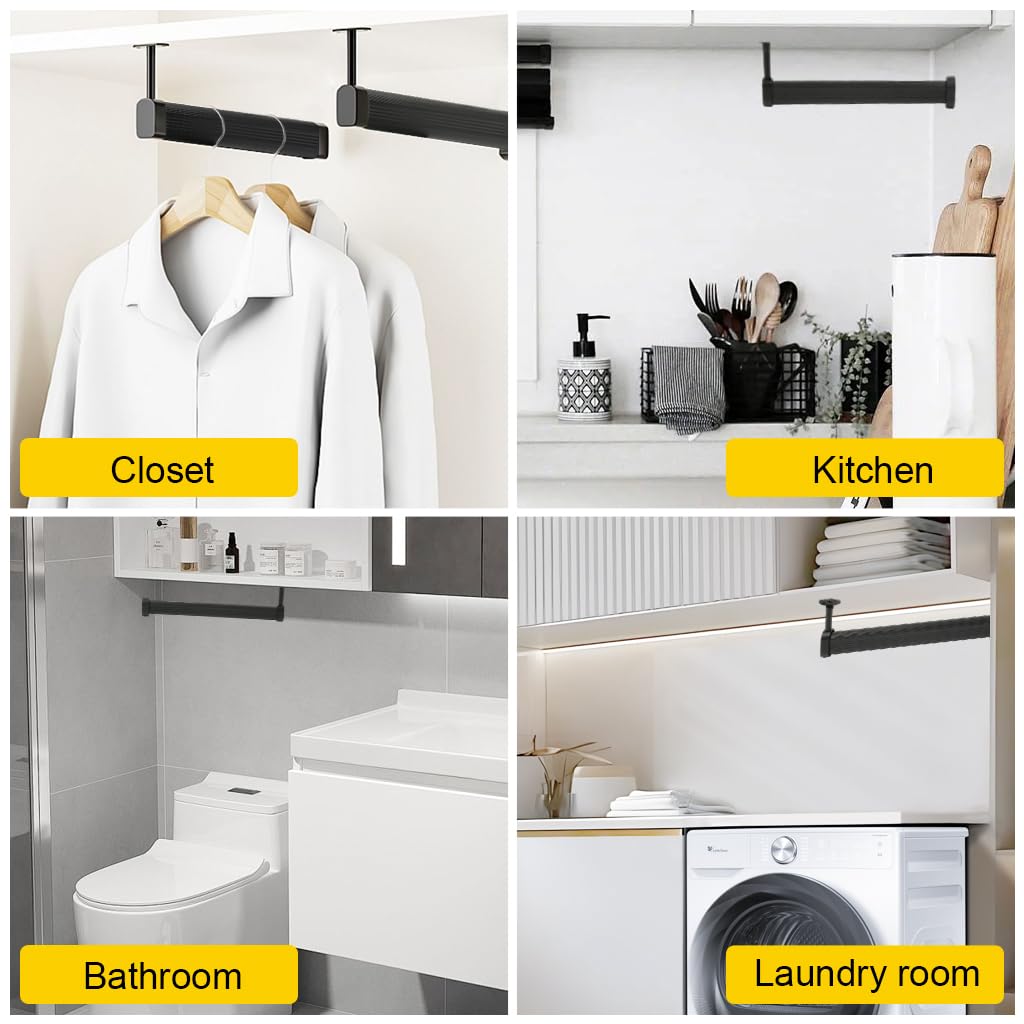 HASTHIP Wardrobe Hanger Rod for Under Shelf Storage with Adjustable Spacing and 11.8 in Aluminum Bar