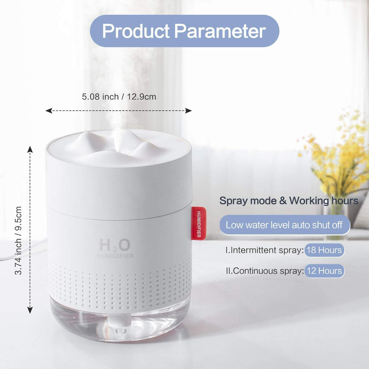 500ml Mini Silent Humidifier Household Car Humidifier Desktop Humidifier with Atmosphere Light Car Office Kids Room Bedroom Auto Shut-Off, 2 Spray Modes,LED (white)