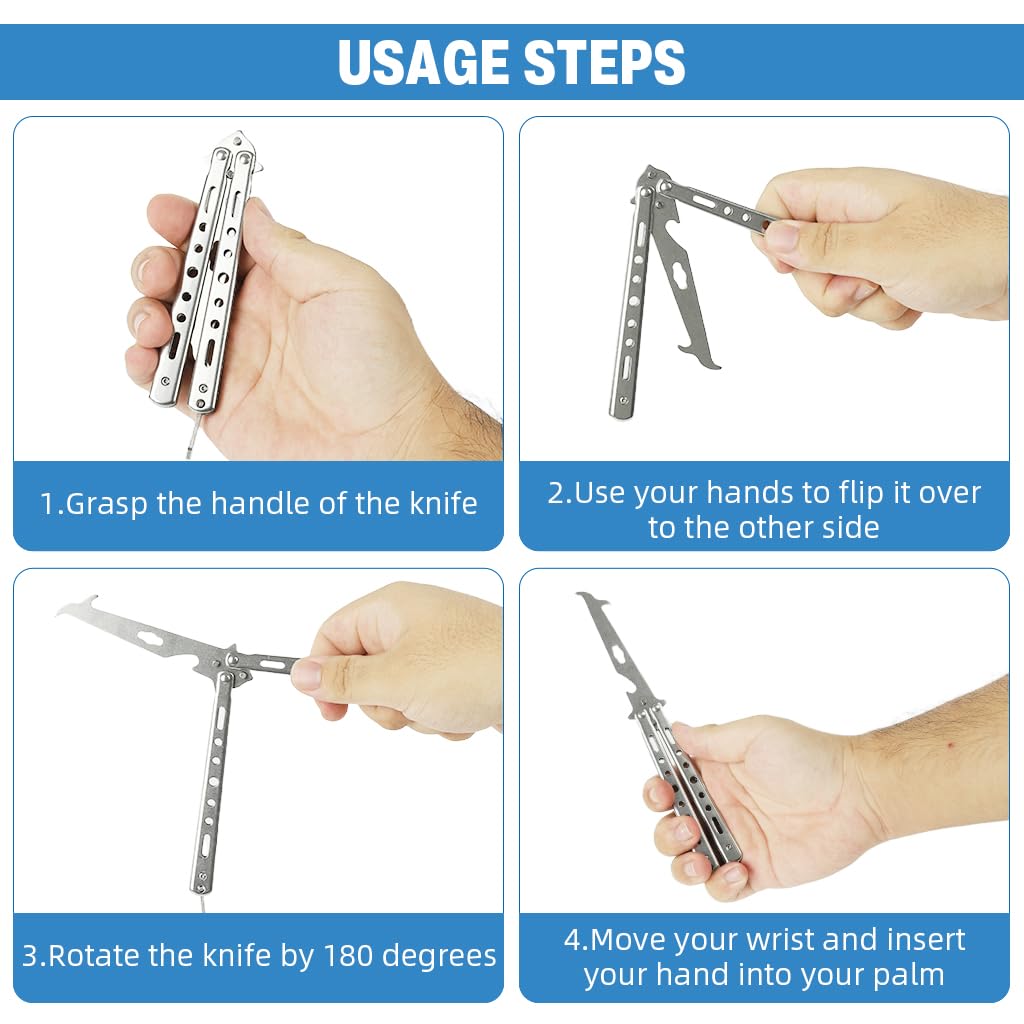 HASTHIP® Butterfly Knives Trainer, with O-Ring Latch for Beginner, Balisong Trainer with Unsharpened Blade for Practicing Flipping Tricks, Stainless Steel Tool with Bottle Opener Knives Trainer Tool