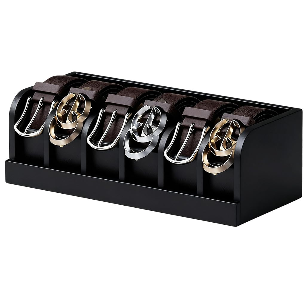 HASTHIP® Belt Organiser for Wardrobe, Belt Organizer Box, Wooden Waist Belt Holder, 5-Compartment Design, Multi Purpose Wardrobe Storage Box for Tie, Belts, Accessories, 35x15x11cm