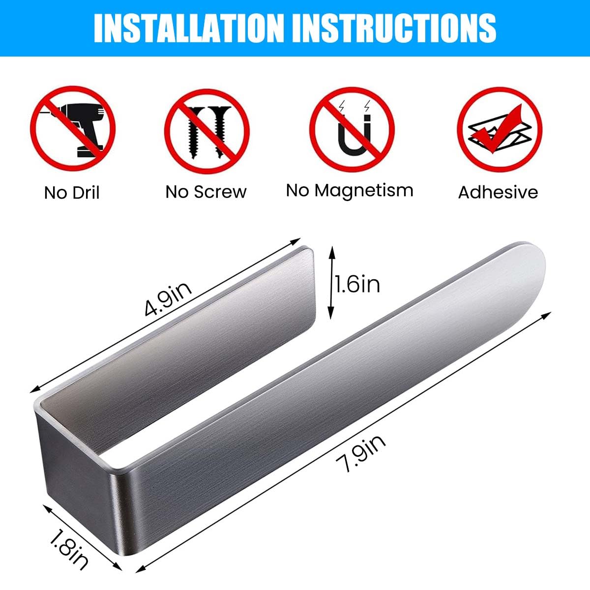 HASTHIP® Wall Towel Holder 9'', 304 Stainless Steel Utility Holder Towel, Self Adhesive Wall Towel Holder for Bathroom & Kitchen, Durable Rustproof Utility Rack for Hand Towels, Towels & Dishcloths