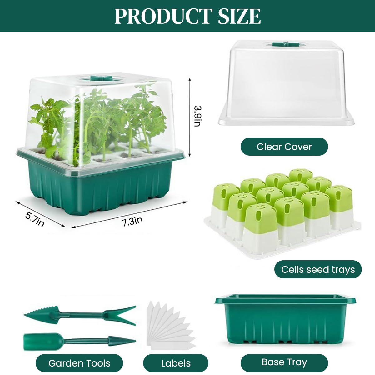 HASTHIP Seed Starter Tray for Germination with 12 Silicone Pots and Clear Vent Lid | Includes Drip Tray and Tools