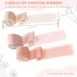 3 Rolls Chiffon Ribbons Set Fringe Fabric Silk-Like Ribbons for Gifts Wrapping, Wedding Invitations, Party Decoration, Bridal Bouquets, DIY Craft (1.5" x 7Yd Per Roll)