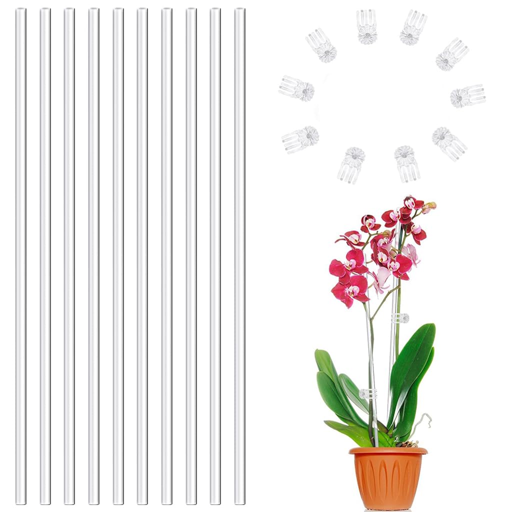 HASTHIP Plant Support Sticks for Pots and Planters with 10 Claw Clips 15.75 in Clear Acrylic | Upright Growth