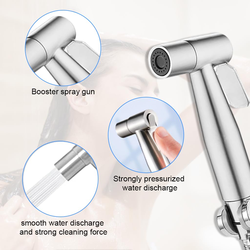 HASTHIP Health Faucet Toilet Spray Gun with 1.15 m Flexible Pipe and Angle Valve | Stainless Steel Pressurized Handheld Sprayer with No Drill Adhesive Bracket