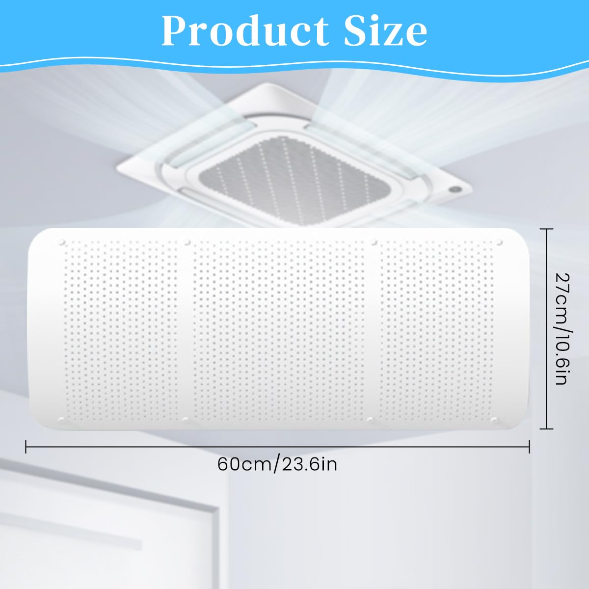 HASTHIP Air Deflector for Ceiling AC with 3000 Hole Condensation Panel 23.6x10.6 in | Adjustable Clip On Design