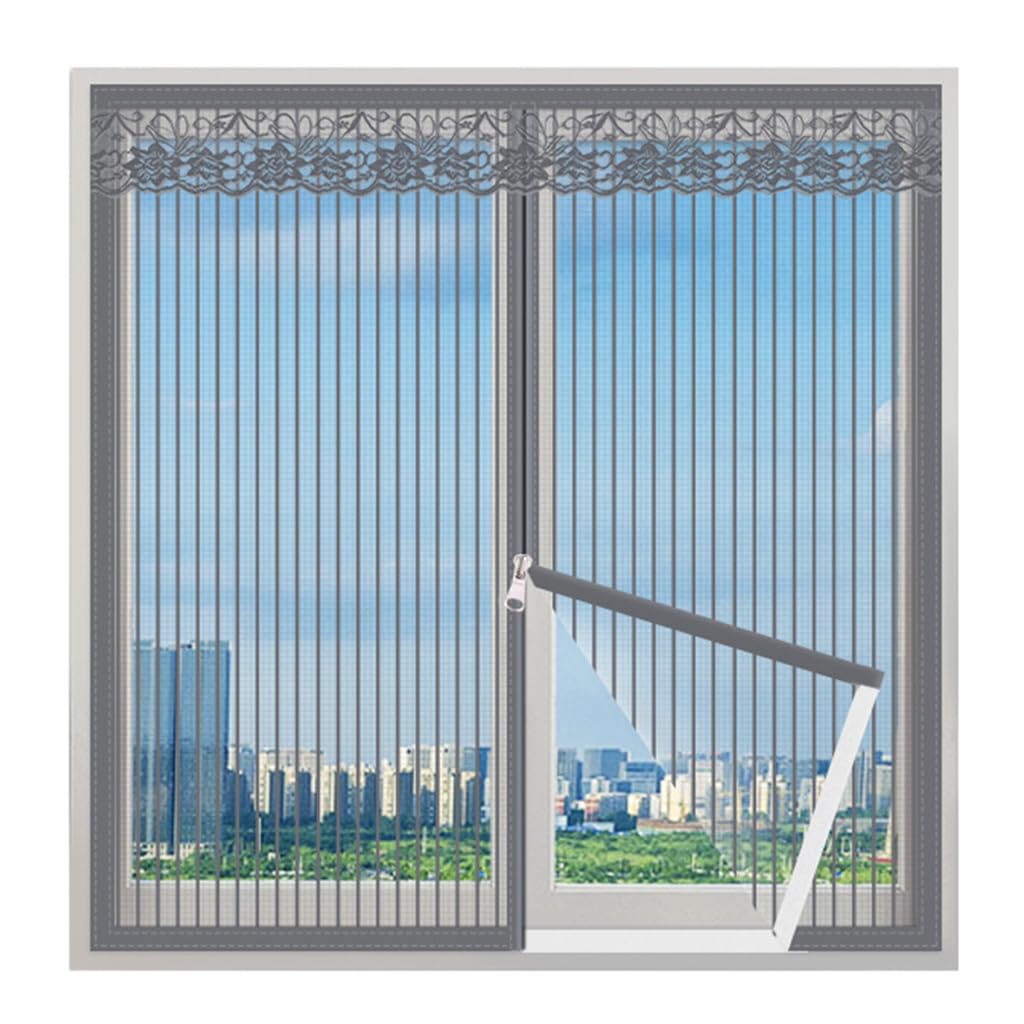 HASTHIP® Zip-up Window Mosquito Screen 120x120cm, No Drill Removable Fine Mesh Mosquito Screen Net with Lace Trim, Ventilated Mosquito Prevention Insect Window Screen