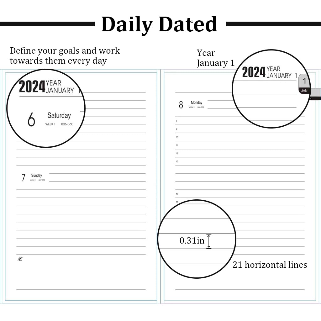 HASTHIP® 2024 Daily Planner, A5 Daily Diary, PU Leather Cover, Pen, Refill & Gift Box, Yearly, Monthly, Daily Planner Diary, Star Golden Embossing Cover Design Daily Planner, Gift for Kids Students