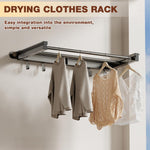 HASTHIP Folding Clothes Drying Stand for Bathroom and Balcony with 30.8x70cm Dual Row | Aluminum Steel Wall Mounted Design with 6 Hooks