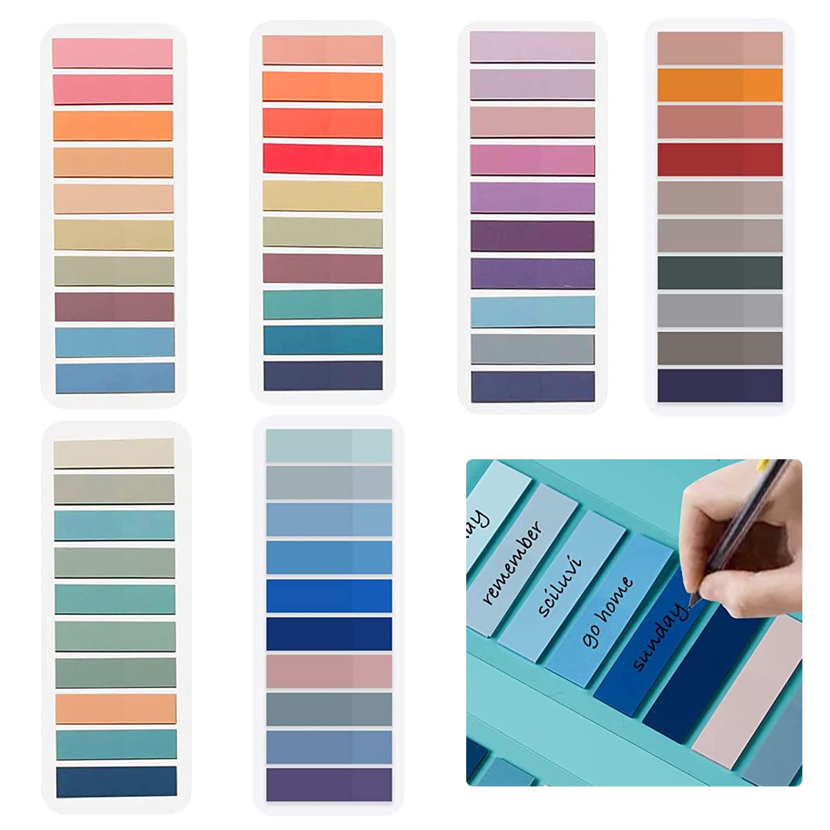 HASTHIP® Sticky Tabs 60 Colors Morandi Sticky 1200pcs Index Tabs Sticky Notes for Notebook, Books, PET Material Page Tabs Sticky Flags File Index Tabs Office Stationery