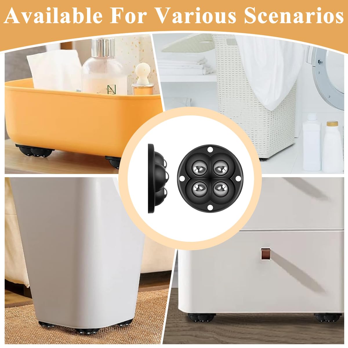 HASTHIP Wheels for Furniture Moving with 360° Swivel Design and 30 kg Load | 8 Pcs Set