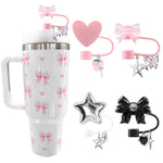 HASTHIP® 4 Silicone Straw Covers for Stanley Cup 30&40 Oz Tumblers - Y2K Cute Glitter Star Straw Toppers-White