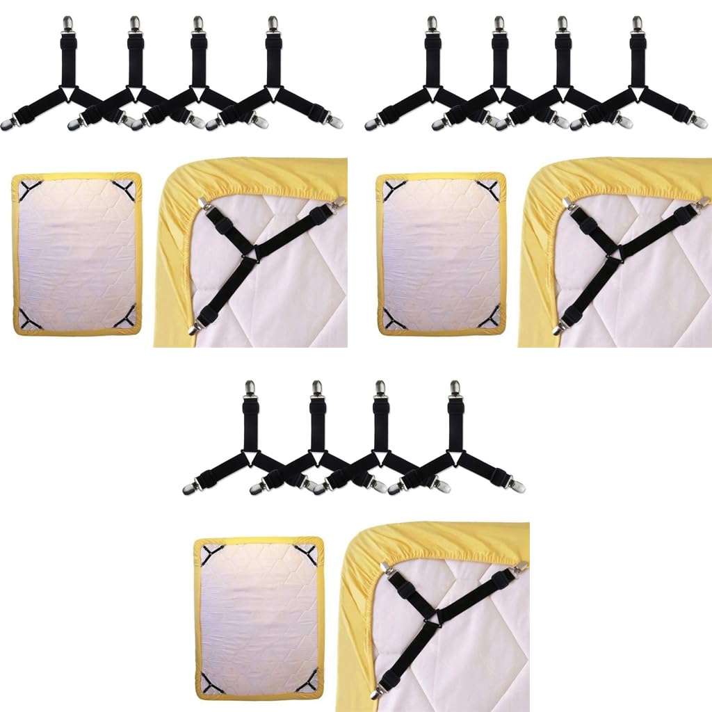 HASTHIP Adjustable Bed Sheet Holder Straps for Mattress Corners with Triangle Clips 4pcs Set Black