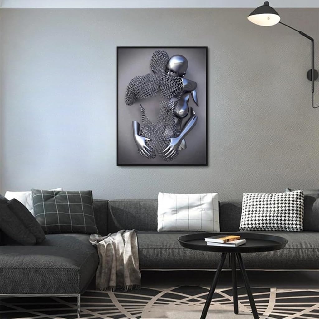 HASTHIP Wall Decor Painting for Living Room featuring 11.8x15.7 in 3D Metallic Couple Art | Frameless Modern Canvas