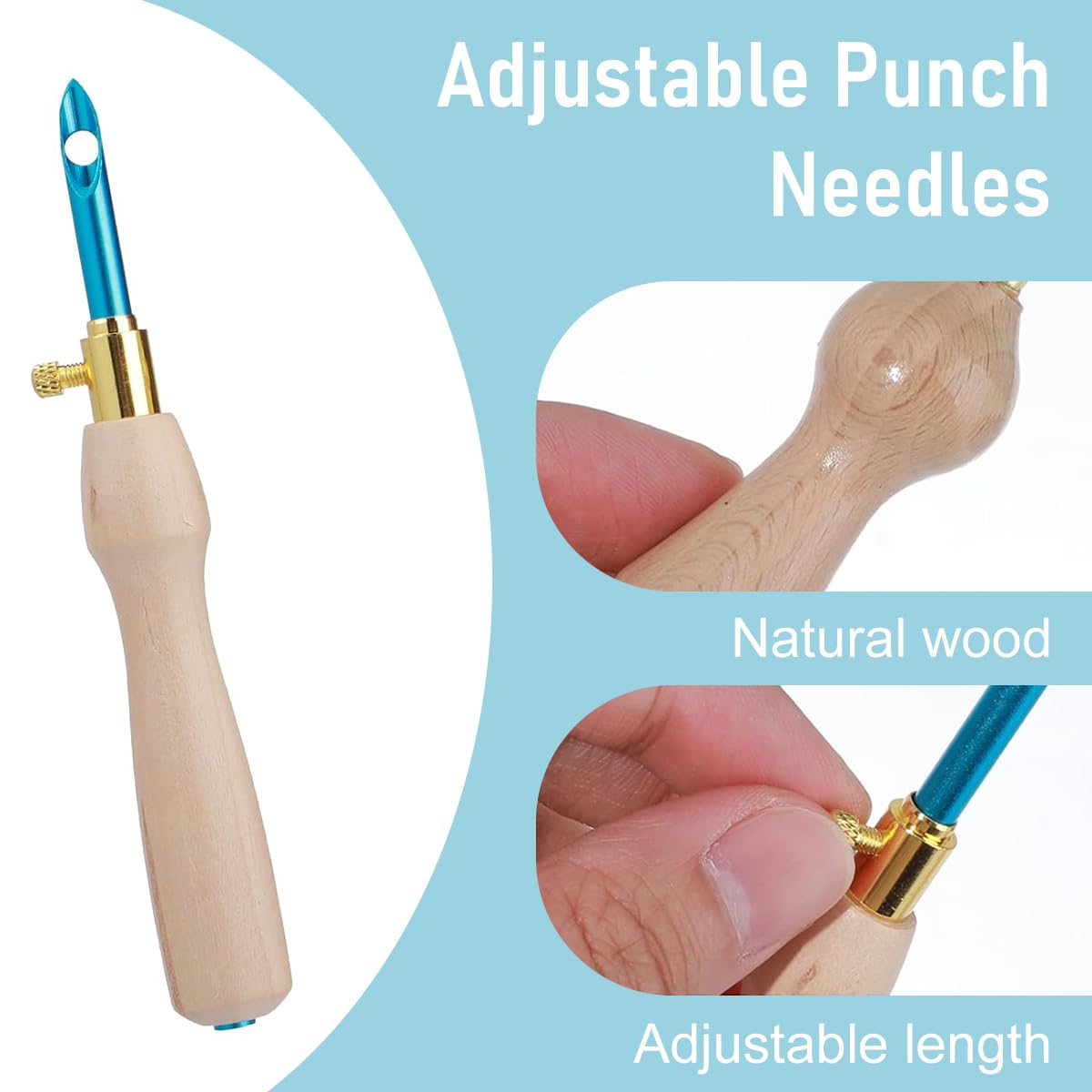 HASTHIP Embroidery Punch Needle Kit with 70 pcs Tools and Wooden Handle Set for Beginners | DIY Needle Art Crafts