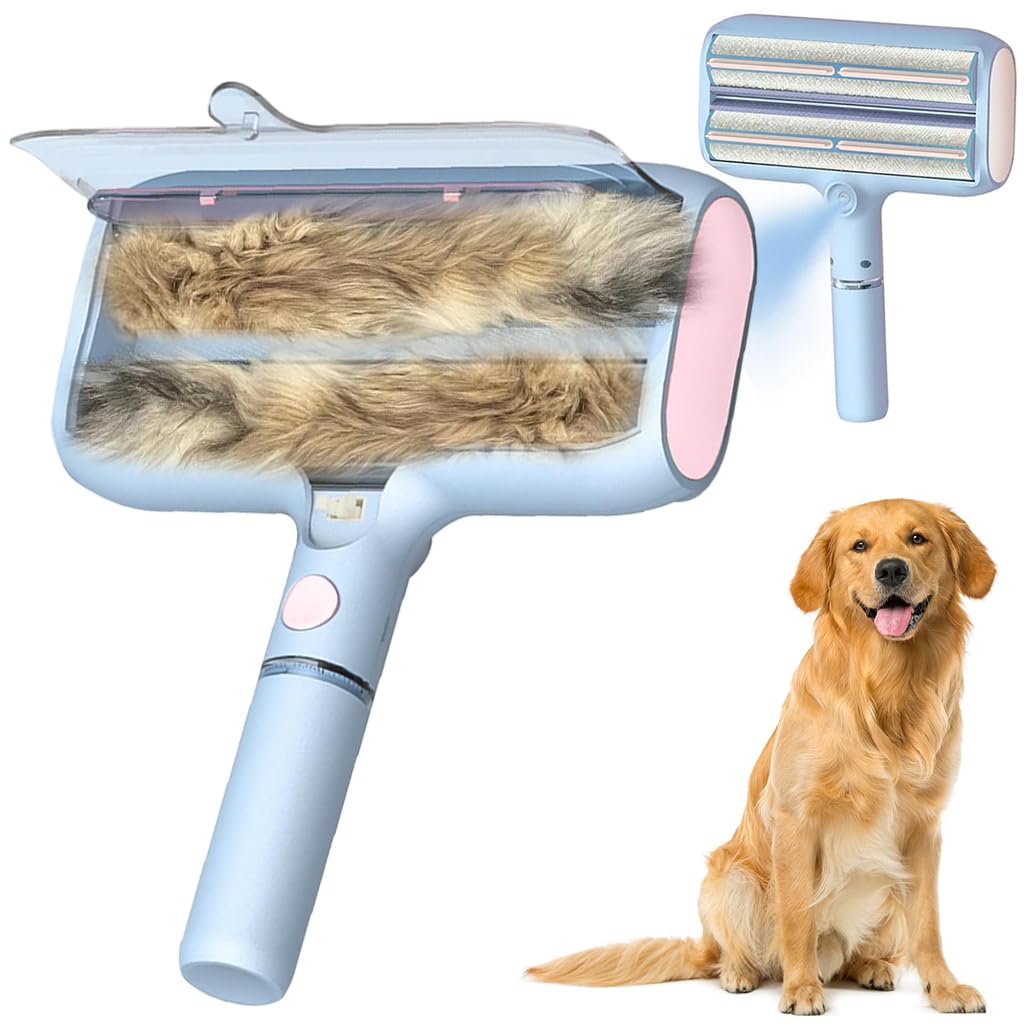 HASTHIP® Qpets Rodillo Removedor de Pelo de Mascotas de Doble Capa con Pulverizador de Niebla, Cepillo de Limpieza en Seco para Tela, Ropa, Sofá, Alfombra y Sábanas