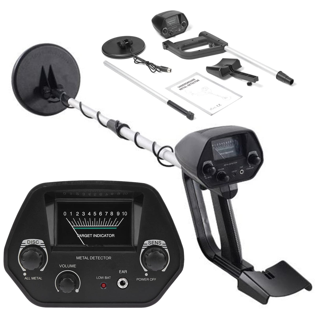 HASTHIP Metal Detector for Coins and Gold with 8 in Disc and Adjustable 30.7–42.1 in Shaft | Earphone Support and Dual Detection Modes