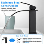 HASTHIP® Matte Black Waterfall Bathroom Faucet, Stainless Steel Single Handle Mixer Sink Faucet, Deck-Mounted Single Hole Vanity Faucet with Curved Spout, Modern Lavatory Basin Tap