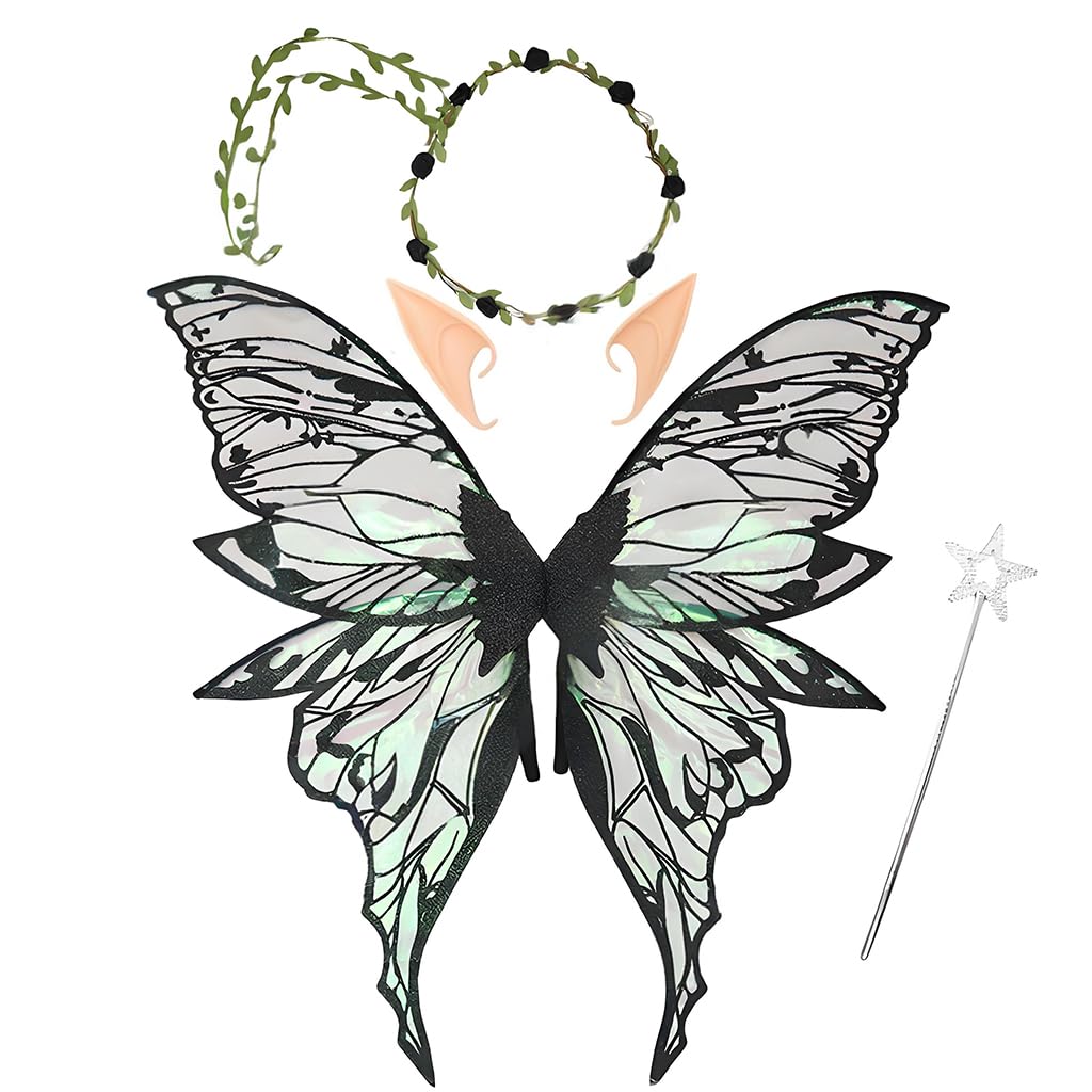 HASTHIP® Alas de hada doradas grandes, disfraz mariposa con alas transparentes brillantes para Halloween