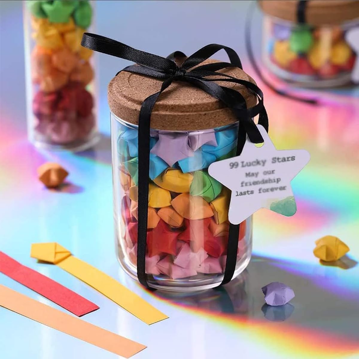 HASTHIP Origami Paper Strips for DIY Lucky Star Crafts with 1030 Sheets in 27 Colors | Double Sided Decoration Paper