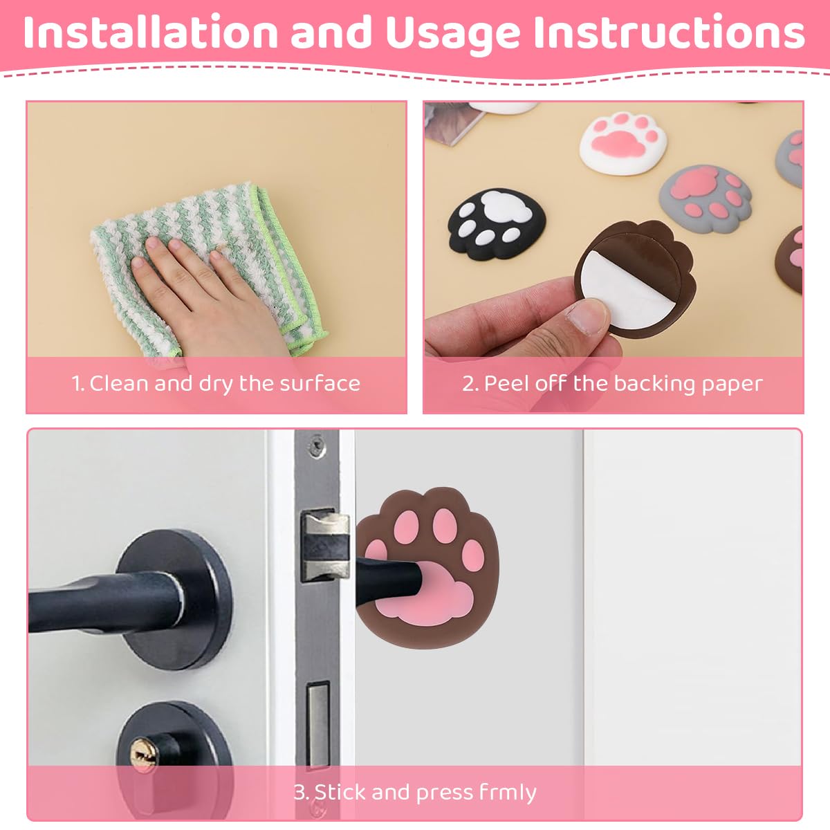 HASTHIP Rubber Door Stopper Set for Home with Self Adhesive Cat Palm Design | 8Pcs 4 Color Wall Protectors