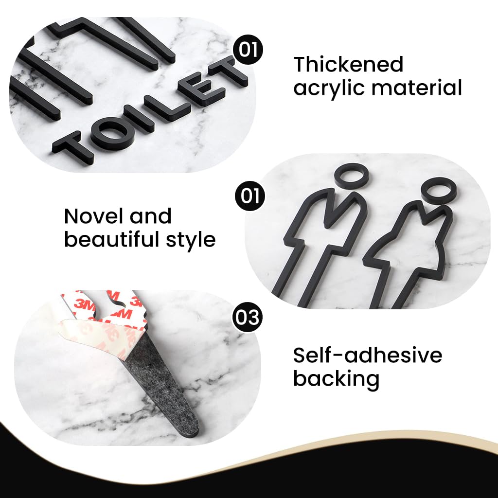 HASTHIP® Acrylic Adhesive Backed Men's and Women's Bathroom Sign, Bathroom Door Signs, Restroom Signs for Business,Bathroom Signage (Golden)-Black