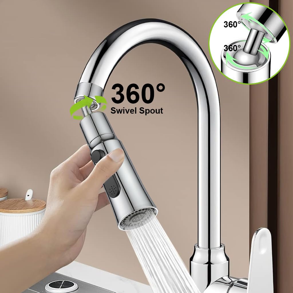 360° Swivel Tap Extender for Kitchen Sink, Kitchen Tap Extension with 3 Flow Modes Tap Faucet, Kitchen Sink Tap Wash Basin Taps Water Saving Splash Proof Faucet Replacement Faucet Tap Adapter