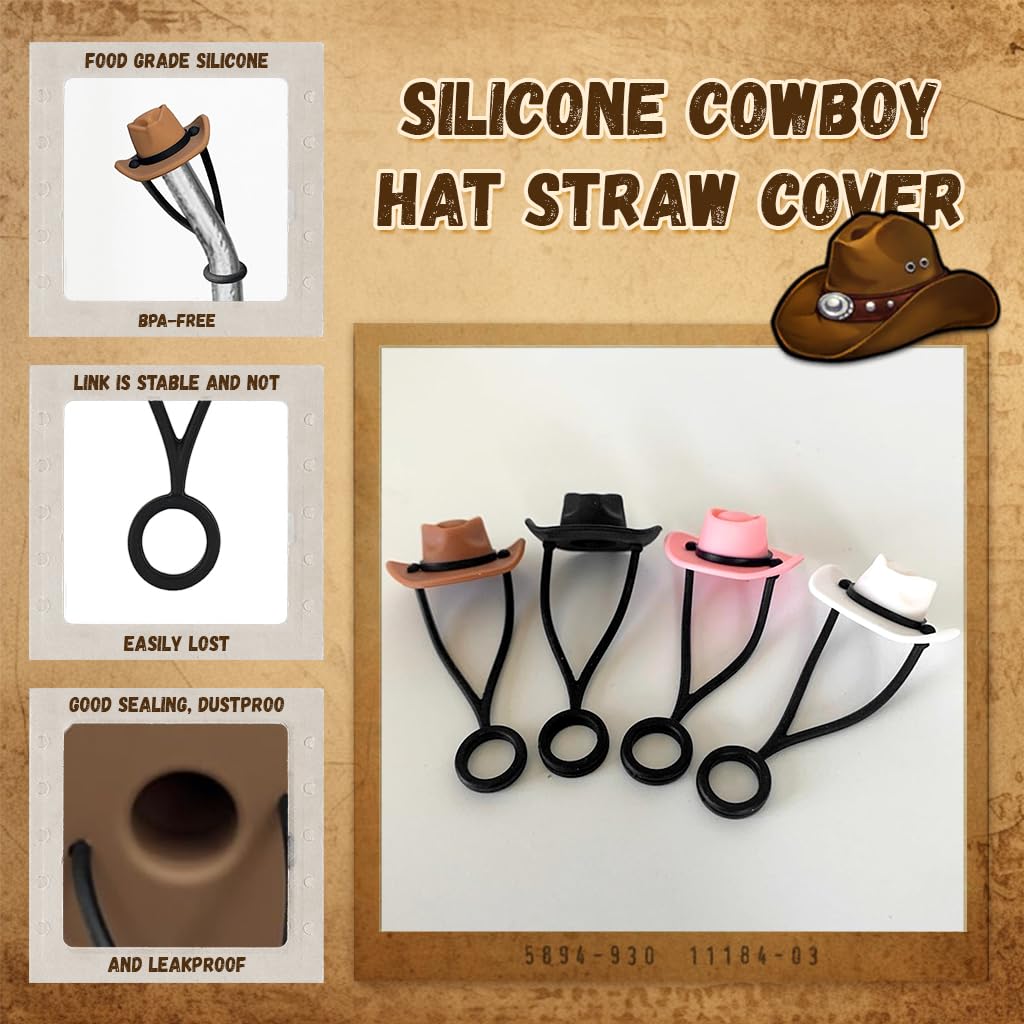 HASTHIP Silicone Cowboy Hat Straw Covers for Stanley Cup 30 40 oz featuring Cute Cap Design