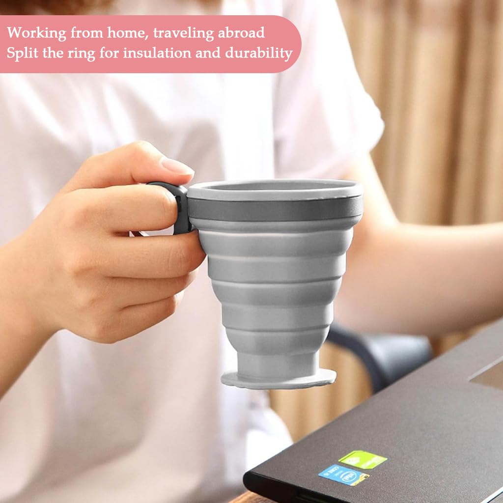 HASTHIP Collapsible Cup for Travel and Camping 220ml with Lids and Handles | Food Grade Silicone