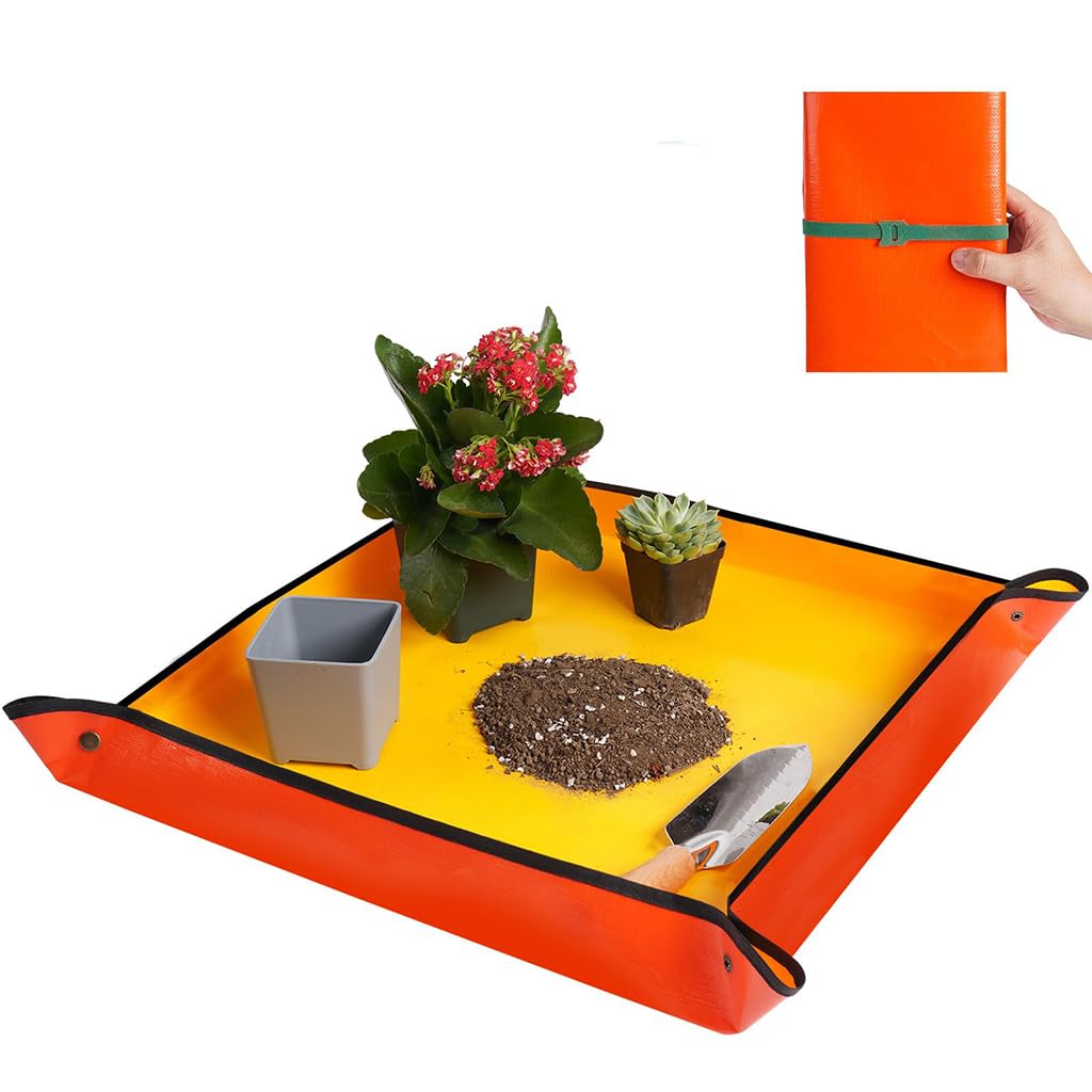 HASTHIP Gardening Mat for Indoor Plant Care featuring Metal Copper Buttons and 100×100cm Waterproof PE Design