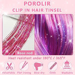 HASTHIP® 6 extensiones de cabello con purpurina y clip, color rosa, 52 cm, brillantes, para festivales