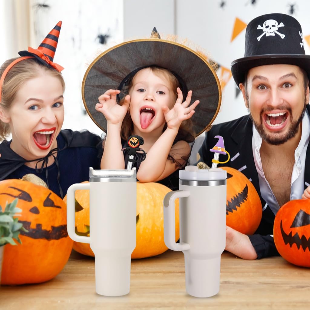 HASTHIP Silicone Straw Caps for 8-10mm Straws with Anti-Lost Loop and Dustproof Design | 6Pcs Halloween Cartoon Drinkware Accessory